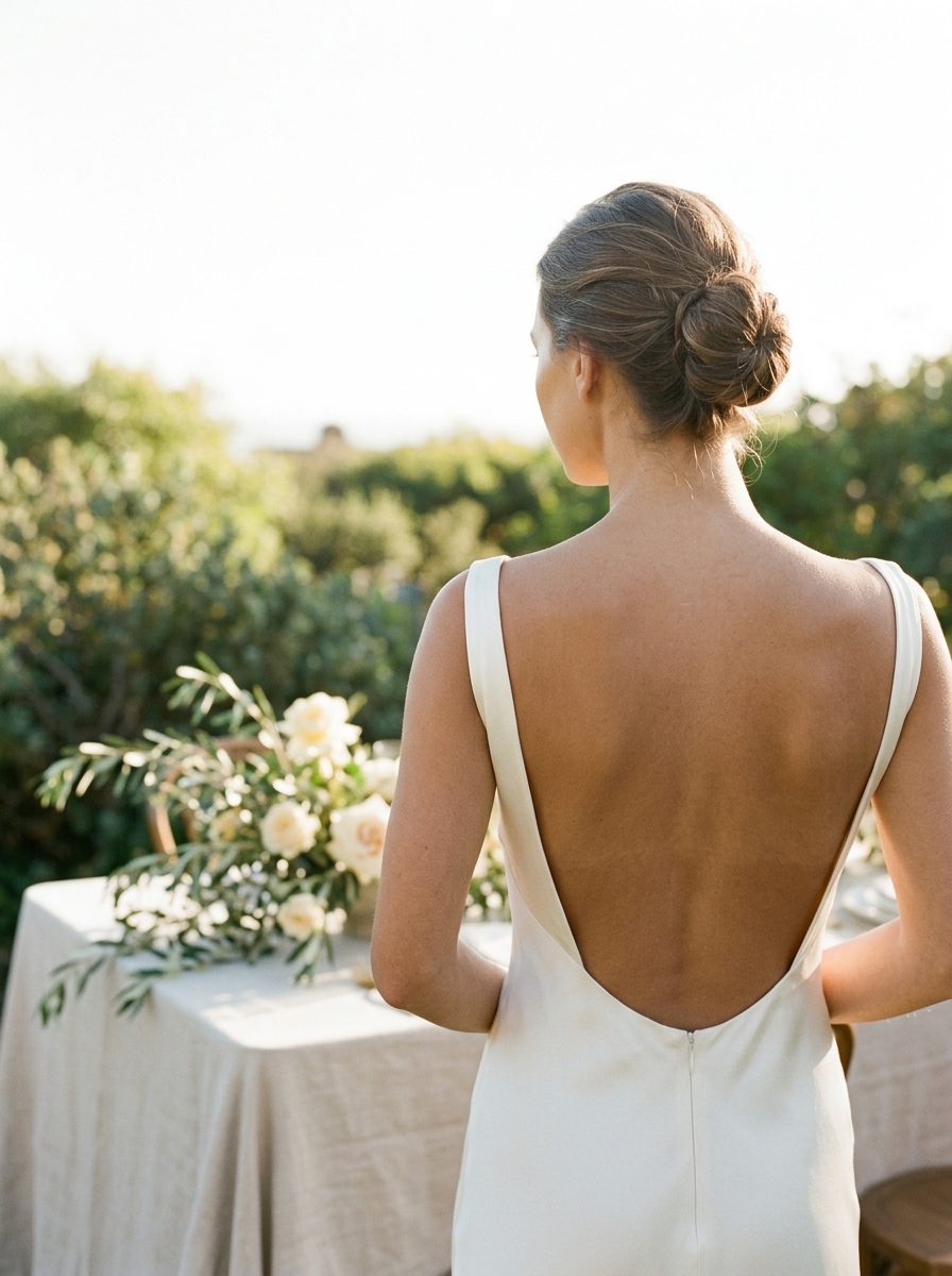 Sun-washed garden table set for a wedding celebration